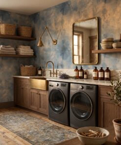 Blue Limewash Textured Wallpaper