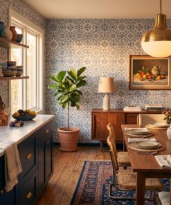 Blue Moroccan Geometric Tile Wallpaper