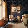 dark navy botanical wallpaper