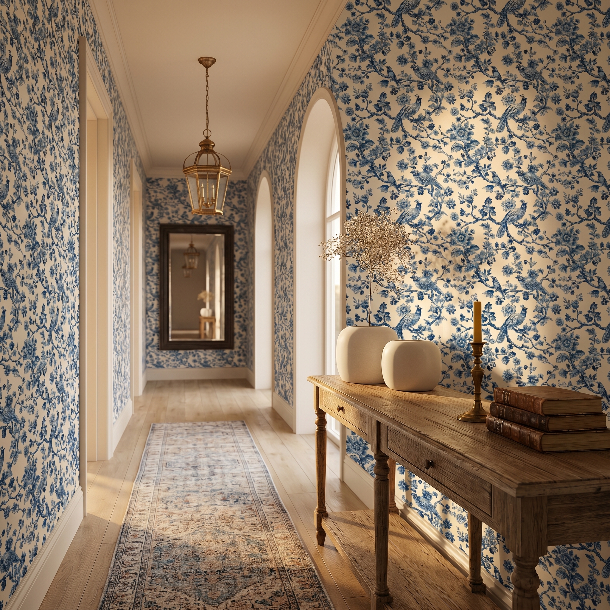 blue toile wallpaper