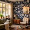 navy blue floral wallpaper