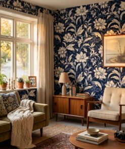 navy blue floral wallpaper