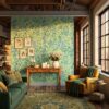 green botanical watercolor wallpaper