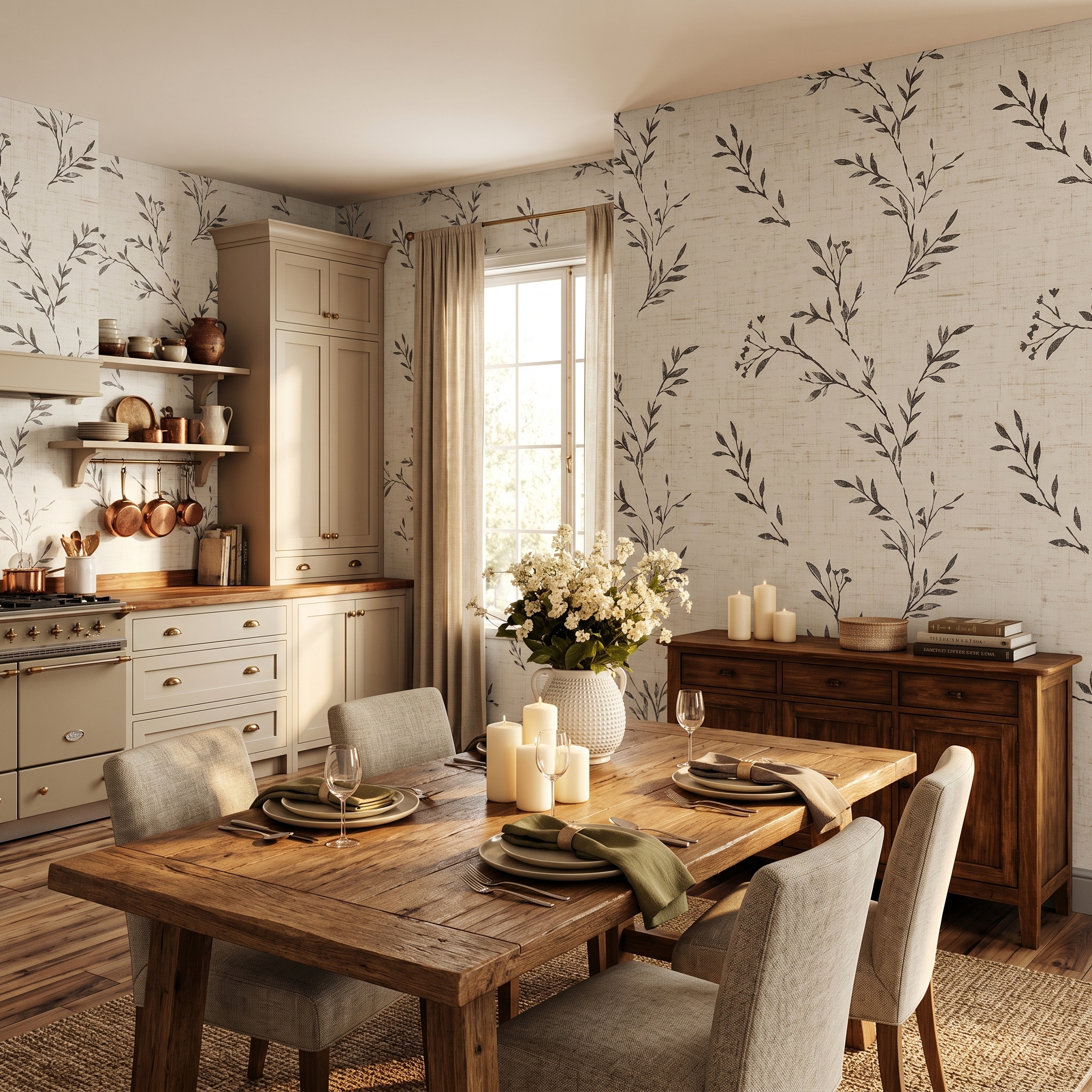 linen floral wallpaper