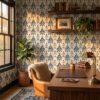 blue watercolor damask wallpaper