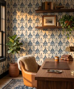 blue watercolor damask wallpaper