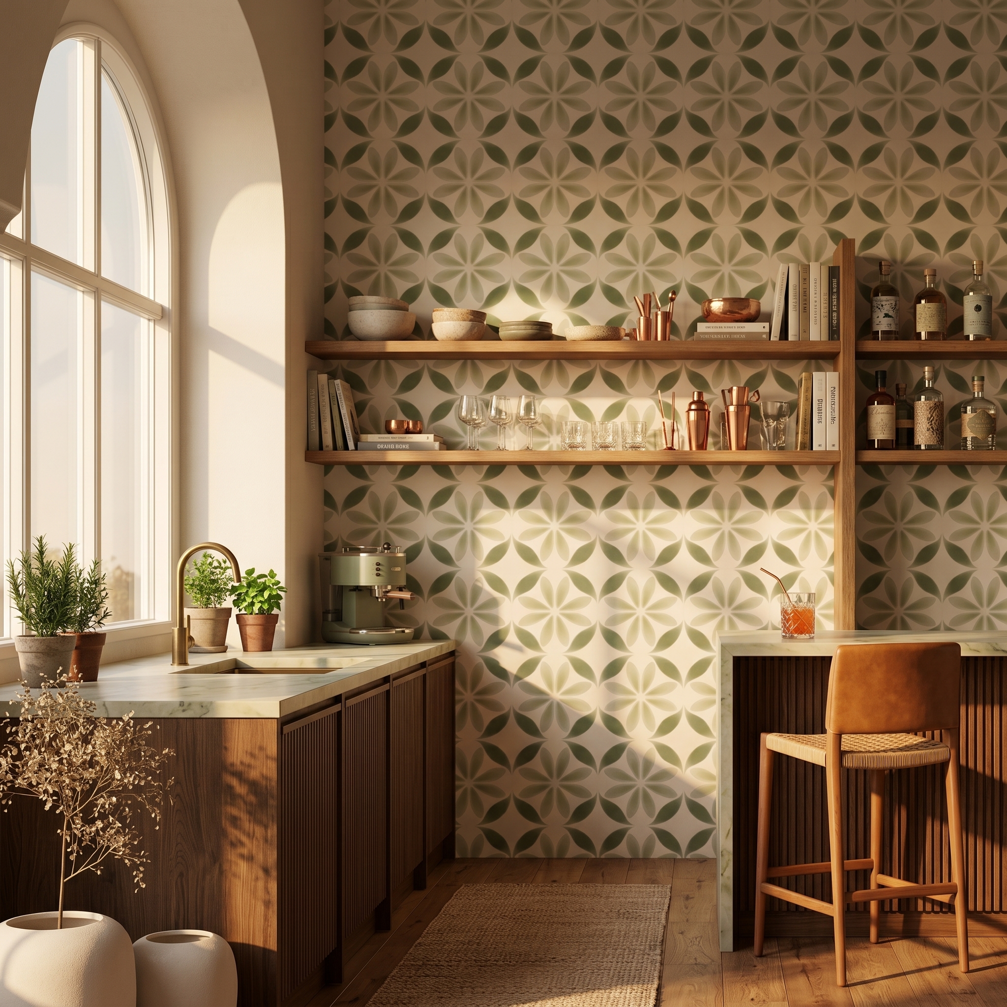 green moroccan tile wallpaper