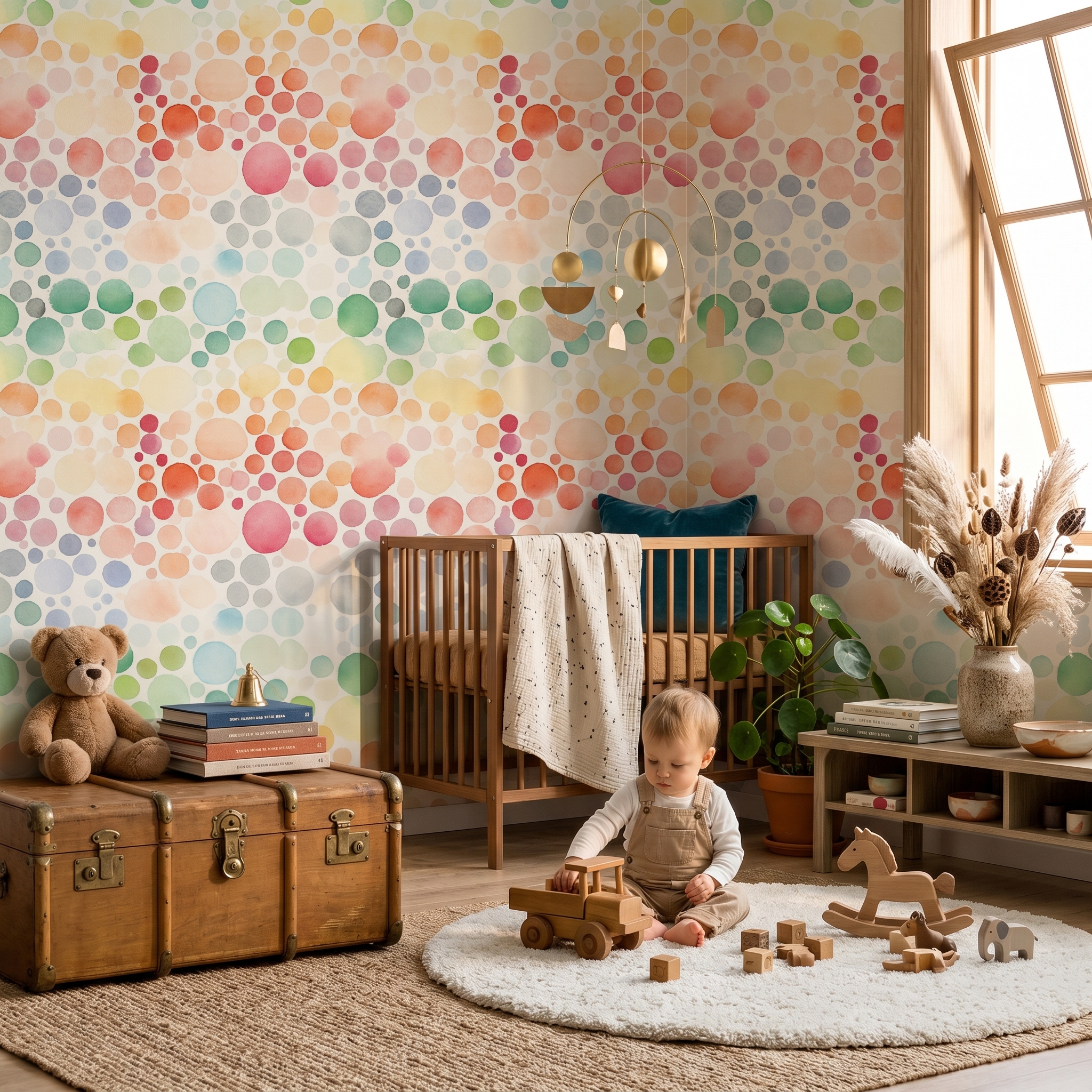 Colorful Watercolor Bubble Dot Kids Wallpaper