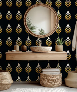 Alternative view of Black and Gold Leaf Wallpaper – Luxury Art Deco