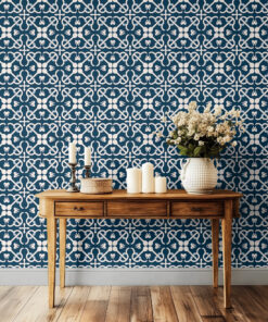 Blue and White Tile Wallpaper – Mediterranean Geometric - Image 7