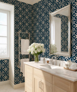 Blue and White Tile Wallpaper – Mediterranean Geometric - Image 6