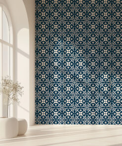 Blue and White Tile Wallpaper – Mediterranean Geometric - Image 4