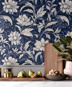 Navy Blue and White Floral Botanical Wallpaper - Image 8