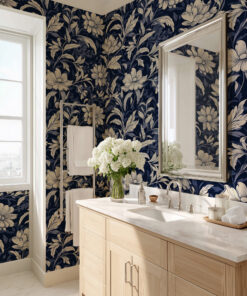 Navy Blue and White Floral Botanical Wallpaper - Image 7