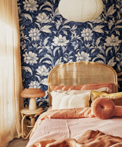 Navy Blue and White Floral Botanical Wallpaper - Image 6