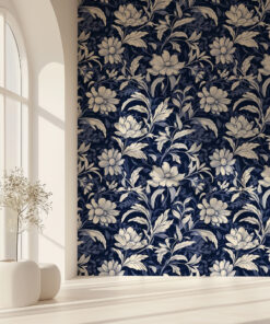 Navy Blue and White Floral Botanical Wallpaper - Image 5