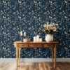 blue and gold leaf wallpaper