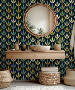 Alternative view of Green and Gold Leaf Wallpaper – Dark Botanical Art Deco