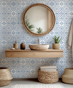 Alternative view of Blue Moroccan Geometric Tile Wallpaper