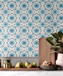 Light Blue Moroccan Tile Wallpaper – Mediterranean Geometric