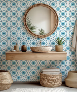 Alternative view of Light Blue Moroccan Tile Wallpaper – Mediterranean Geometric