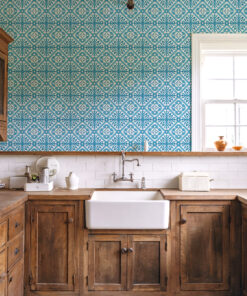 Alternative view of Blue Moroccan Geometric Wallpaper – Mediterranean Tile