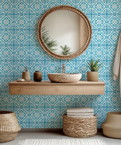 Blue Moroccan Geometric Wallpaper – Mediterranean Tile