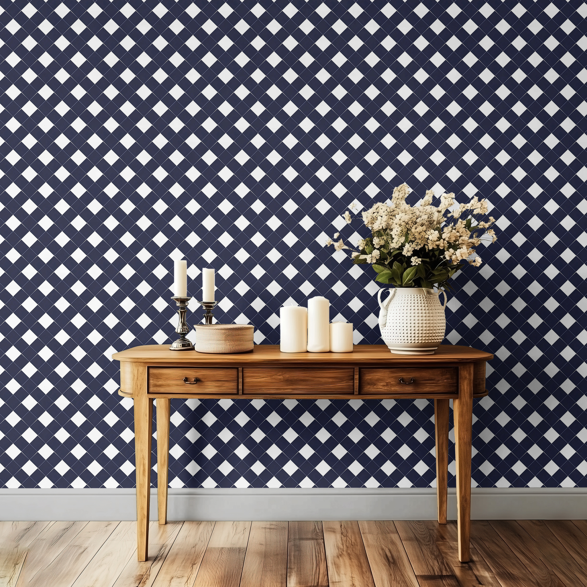 Navy Blue Plaid Wallpaper – Classic Checkered