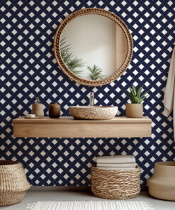 Navy Blue Plaid Checkered Wallpaper - Image 3