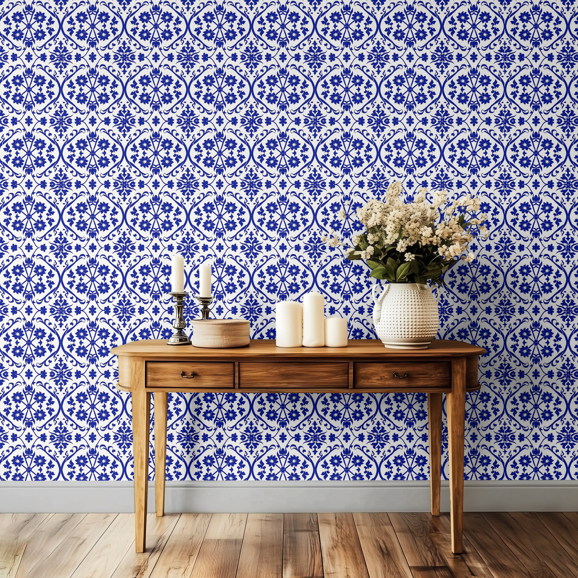 Blue Portuguese Tile Wallpaper – Mediterranean Azulejo