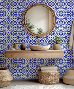 Alternative view of Blue Portuguese Tile Wallpaper – Mediterranean Azulejo