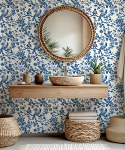 Alternative view of Blue and White Chinoiserie Bird Toile Wallpaper