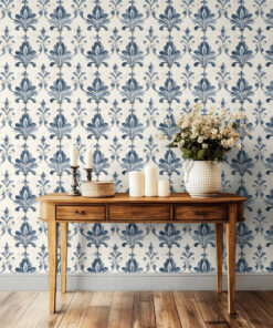 Blue Watercolor Damask Wallpaper - Image 5
