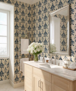 Blue Watercolor Damask Wallpaper - Image 4