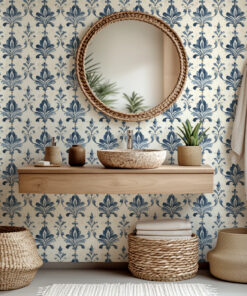 Alternative view of Blue Watercolor Damask Wallpaper