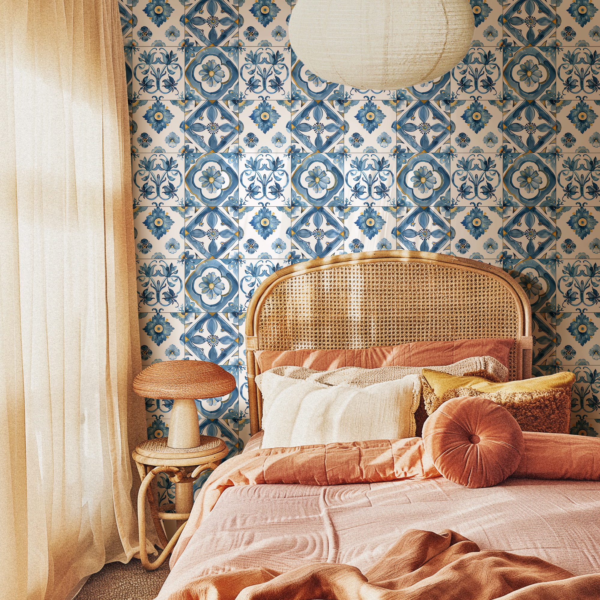 blue yellow tile wallpaper mockup 4