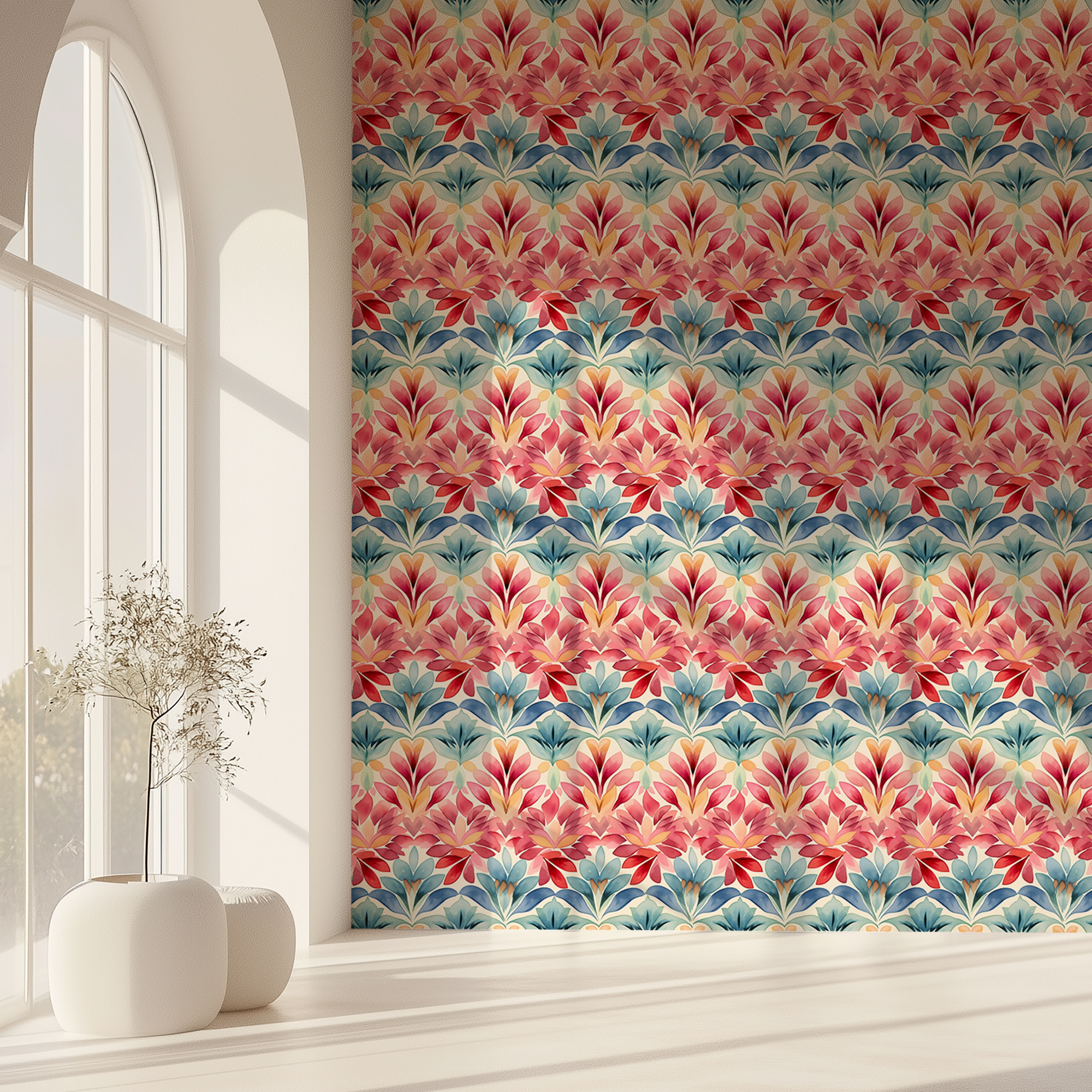 Colorful Floral Wallpaper – Vibrant Art Deco Peel & Stick