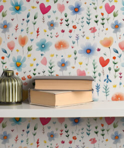 Alternative view of Colorful Watercolor Floral Kids Wallpaper