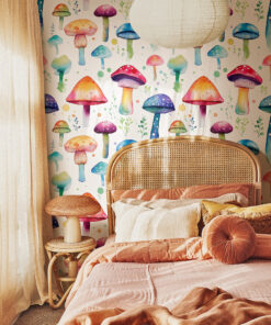 Alternative view of Colorful Watercolor Mushroom Kids Wallpaper