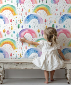 Alternative view of Watercolor Rainbow Kids Wallpaper
