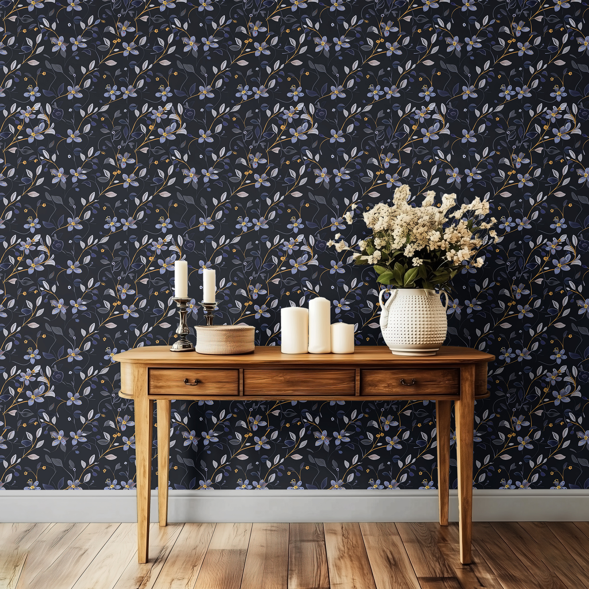 dark blue floral wallpaper mockup 1