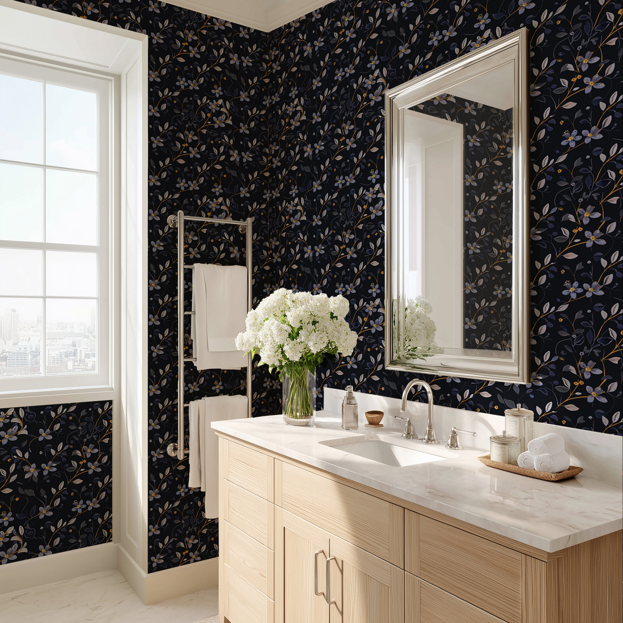 dark blue floral wallpaper mockup 3