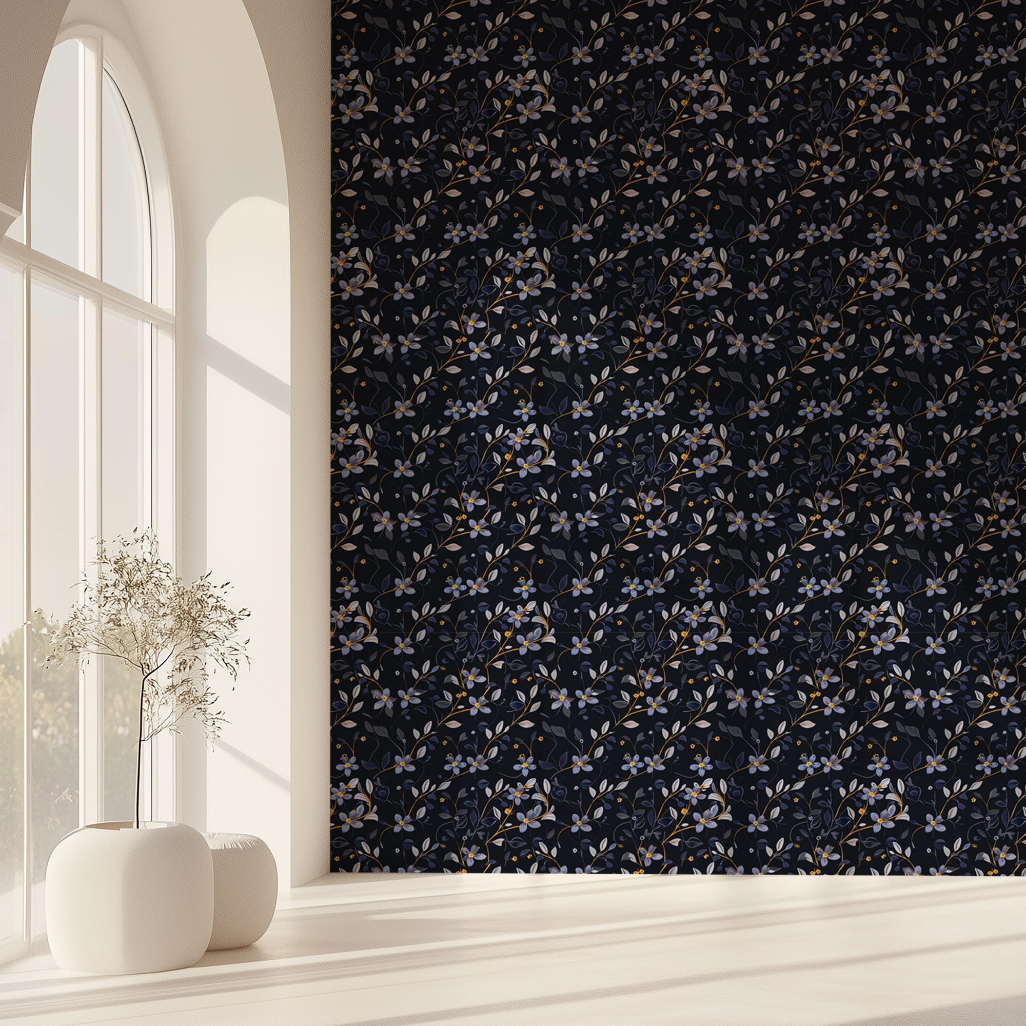 dark blue floral wallpaper mockup 5