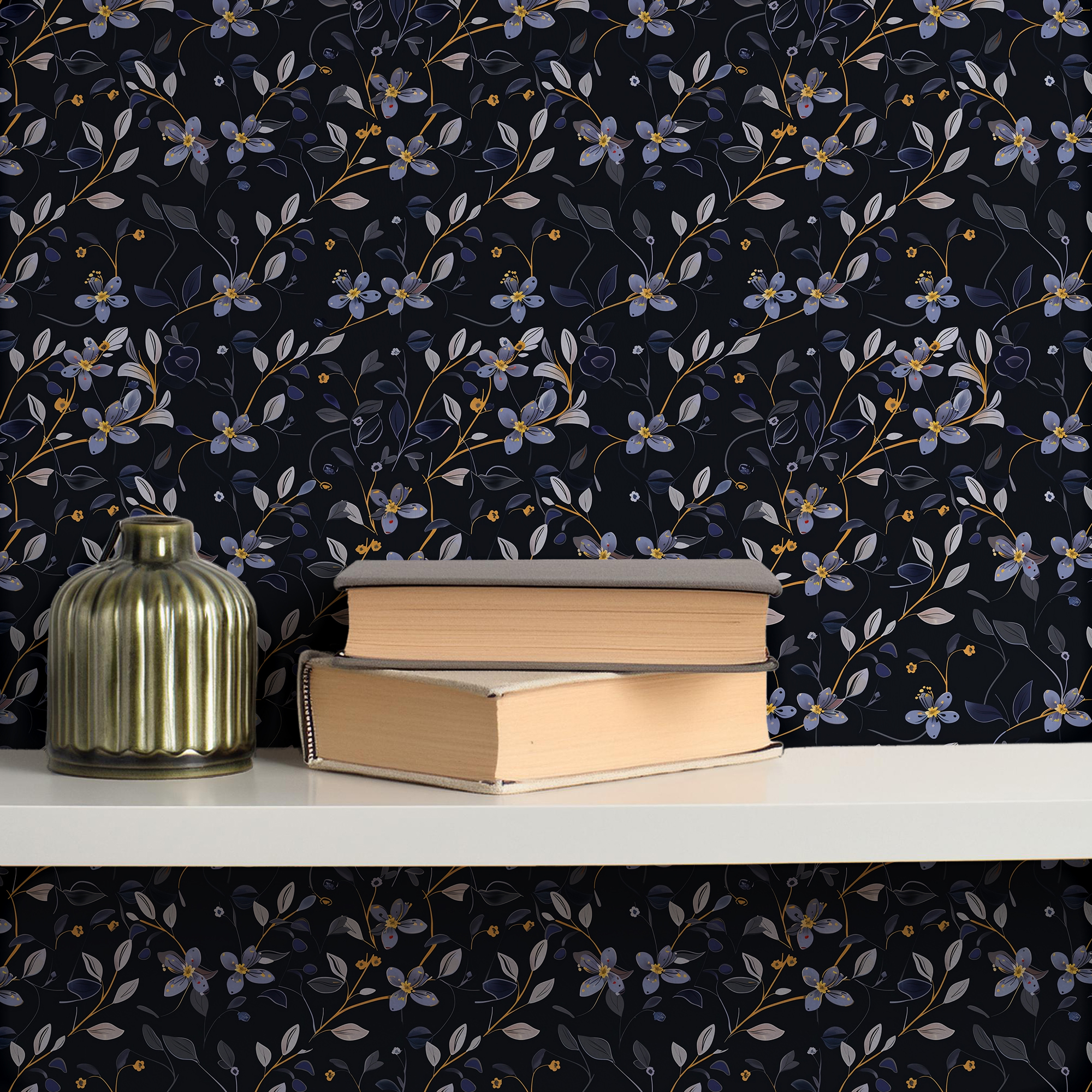 dark blue floral wallpaper mockup 6