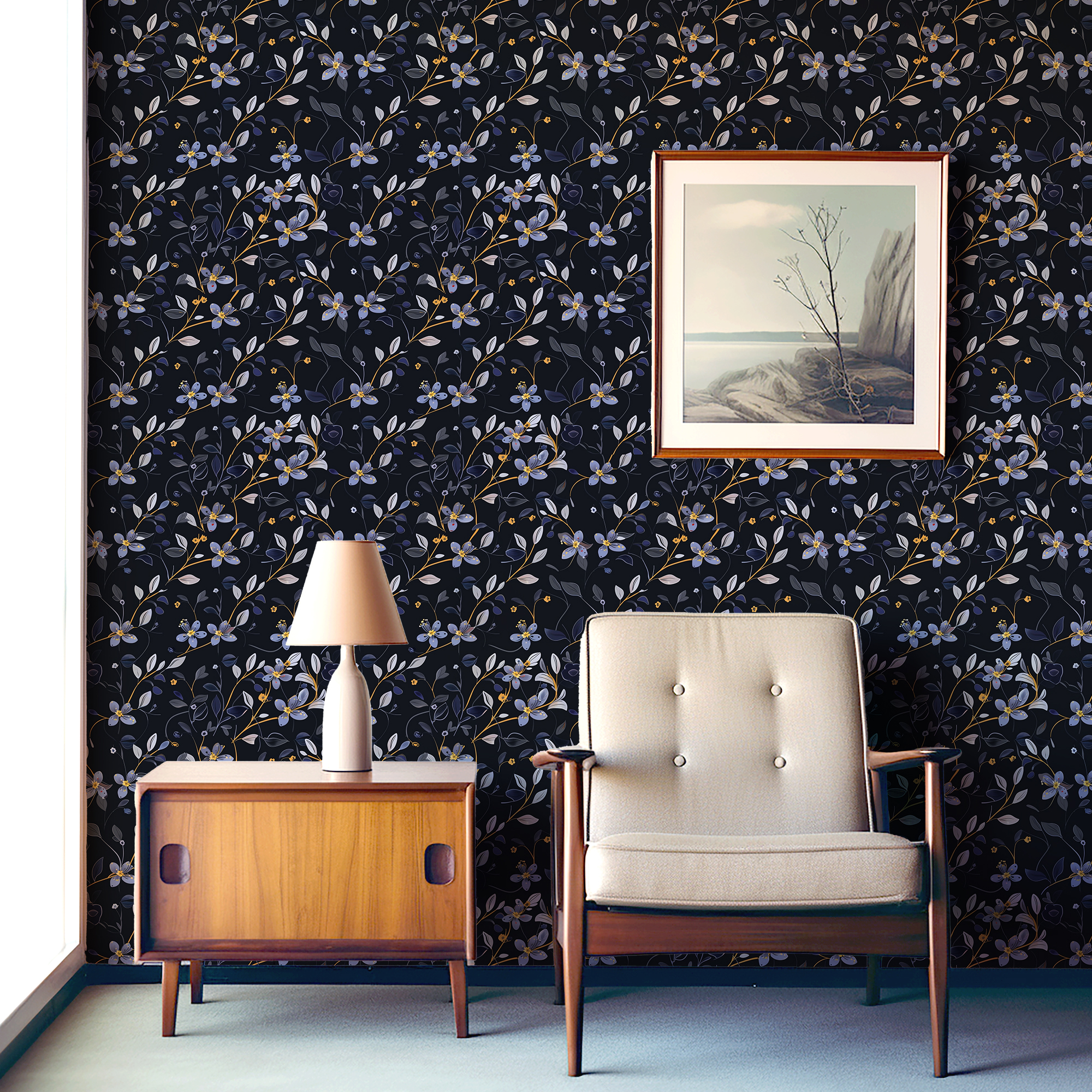 dark blue floral wallpaper mockup 7