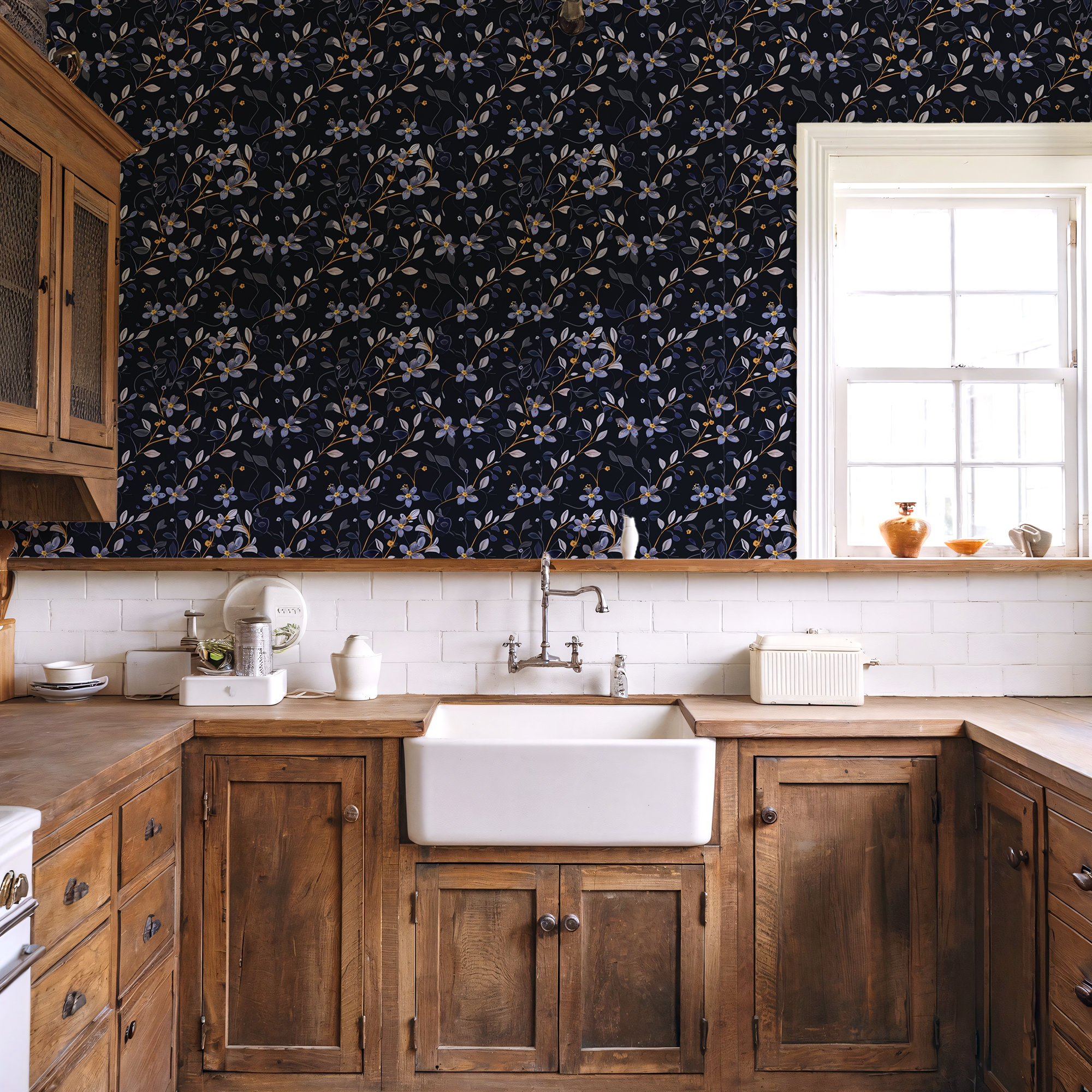 dark blue floral wallpaper mockup 8