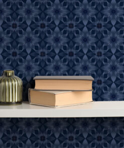 Alternative view of Dark Blue Modern Geometric Floral Wallpaper