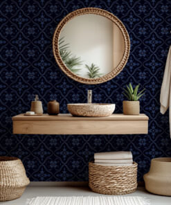 Alternative view of Dark Blue Geometric Floral Tile Wallpaper