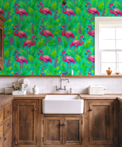 Alternative view of Neon Tropical Flamingo Wallpaper
