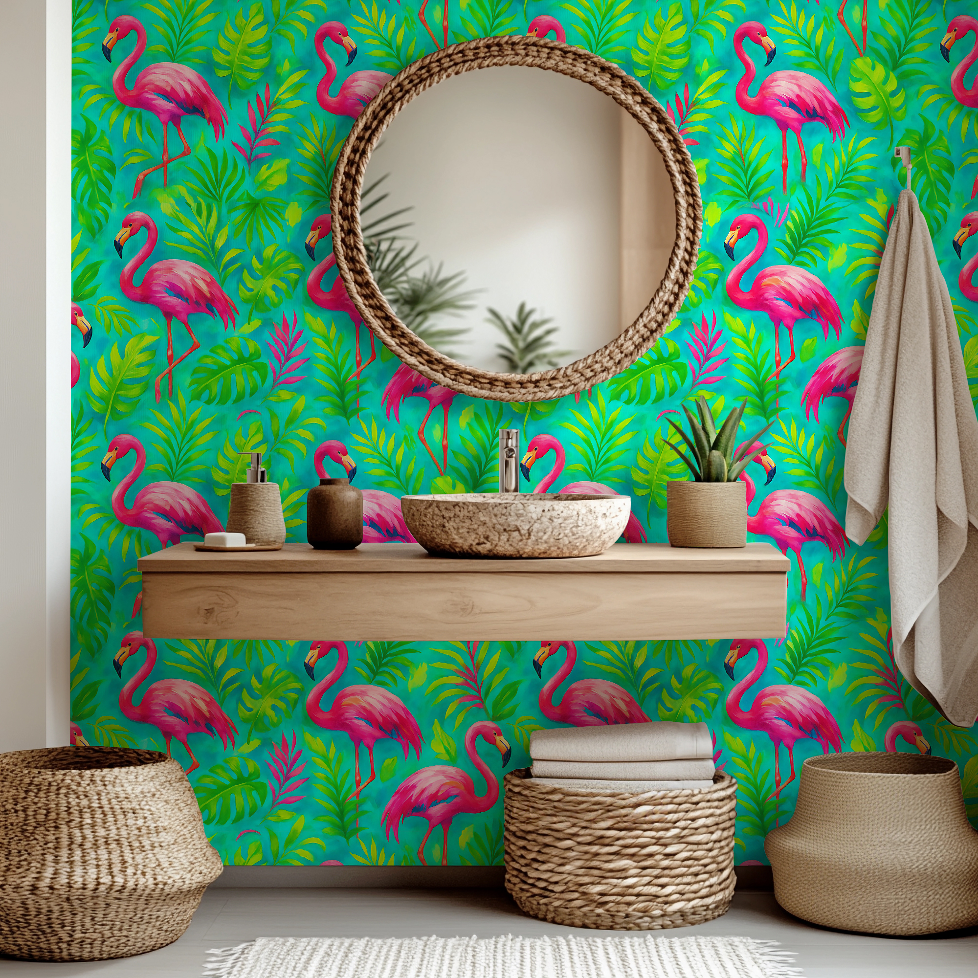 Flamingo Neon Wallpaper – Exotic Tropical Vintage